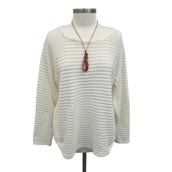 St Johns Bay Womens XL Ivory Textured Stripe Pullover Long Sleeve Top Casual - Picture 2 of 14